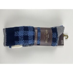 NEW 2 PAIRS MENS GOLD TOE LODGE COLLECTION‎ SOCKS  SHOE SIZE 6-12.5 BLUE CHECKER
